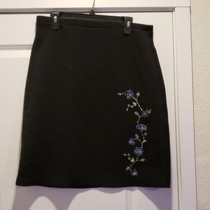 Vintage 90s black skirt, blue and green flowers